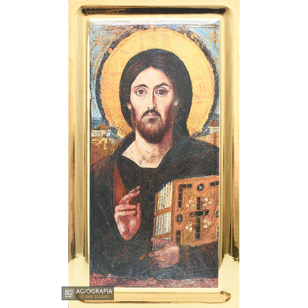 Jesus Christ of Sinai Orthodox Icon with Gilding Effect Gold Leaf