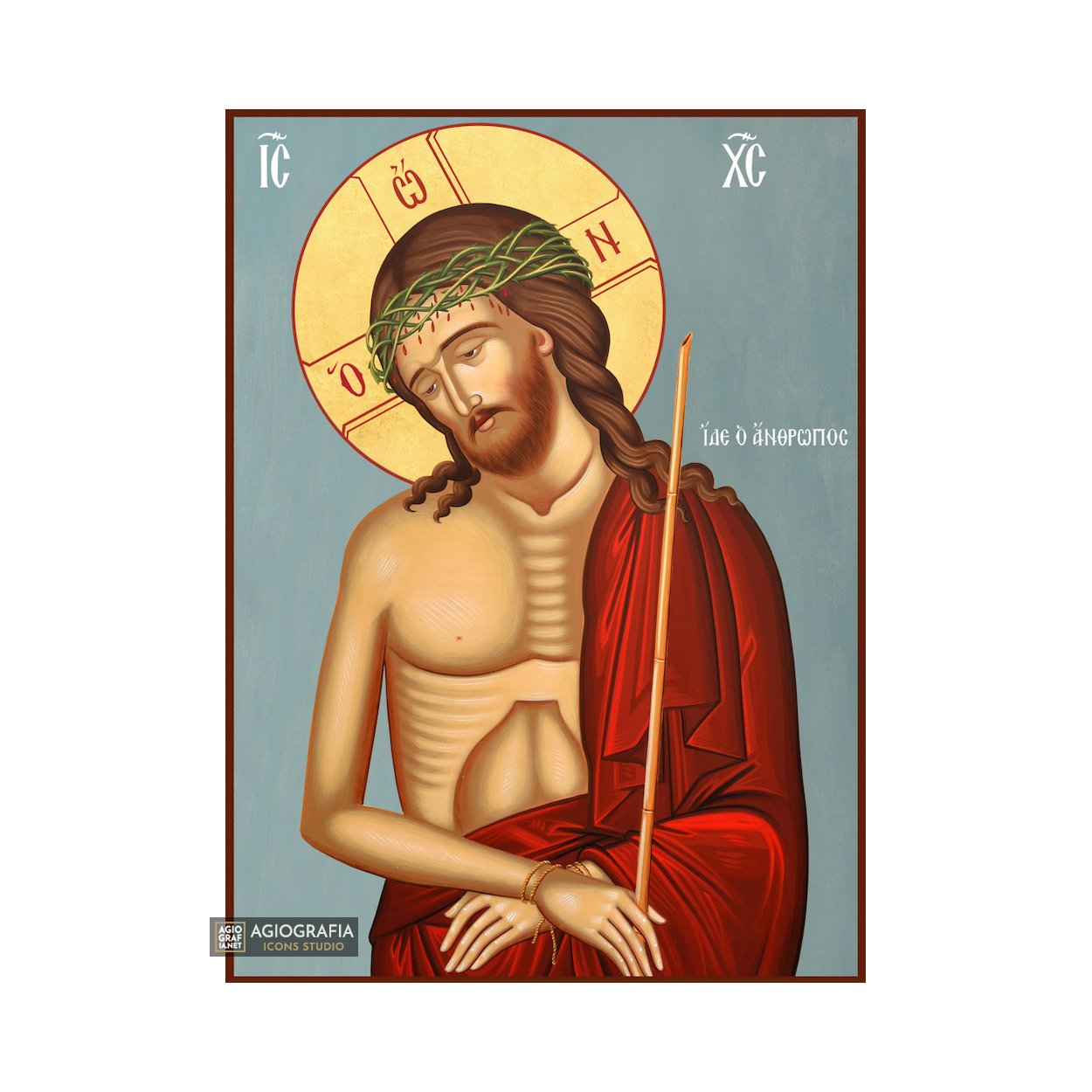 Jesus Christ Bridegroom Christian Icon with Blue Background