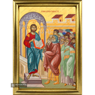 22k Mid-Pentecost Framed Greek Orthodox Icon with Gold Leaf