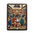 Mystical Supper Greek Icon on Carved Wood with Gold Leaf