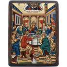 Mystical Supper Orthodox Icon on Carved Wood with Gold Leaf