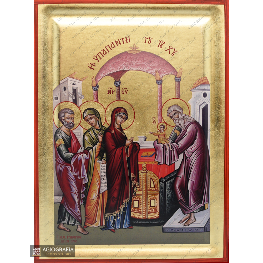 Presentation of the Lord at the Temple Greek Wood Icon with Gold Leaf