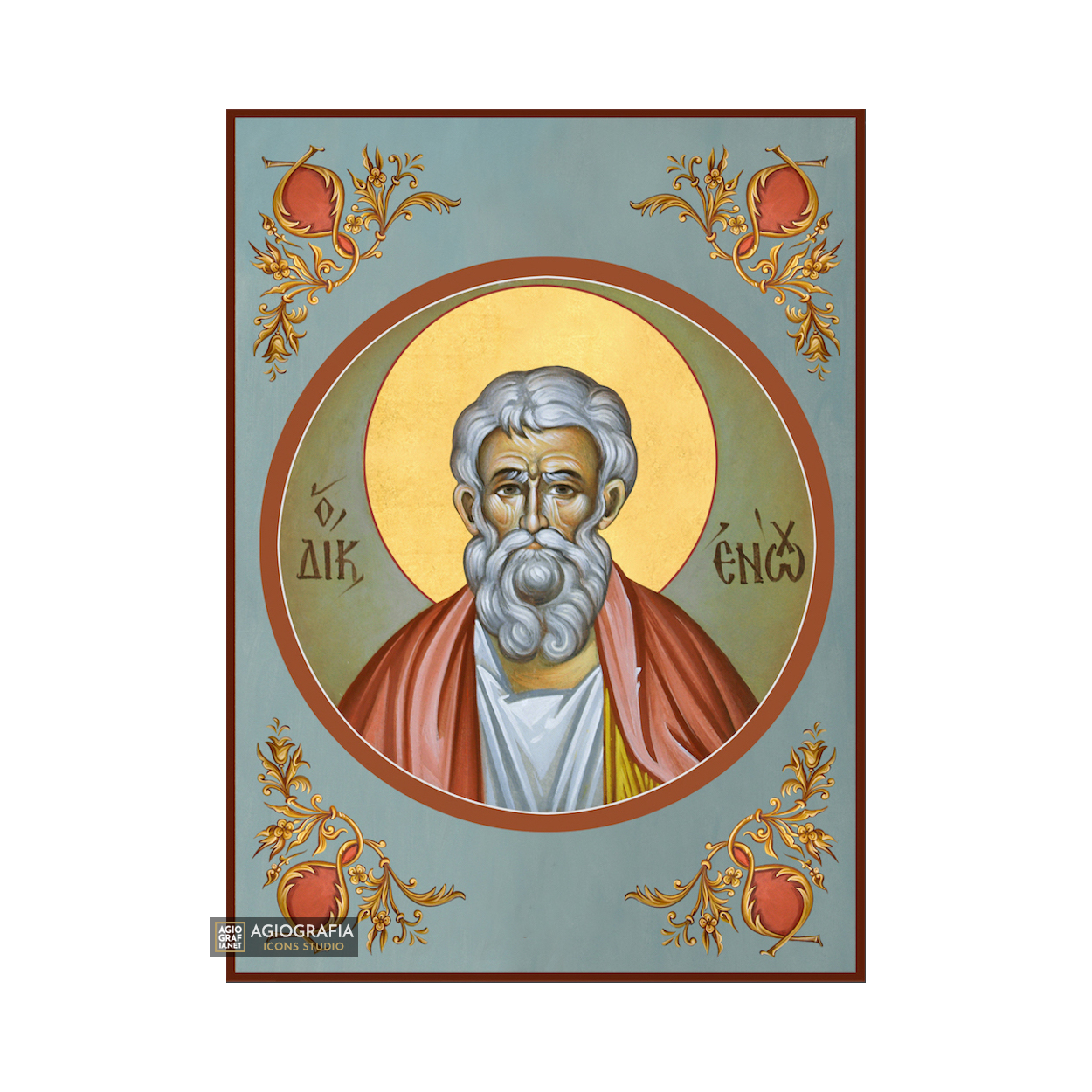 Prophet Enoch Greek Orthodox Wood Icon with Blue Background