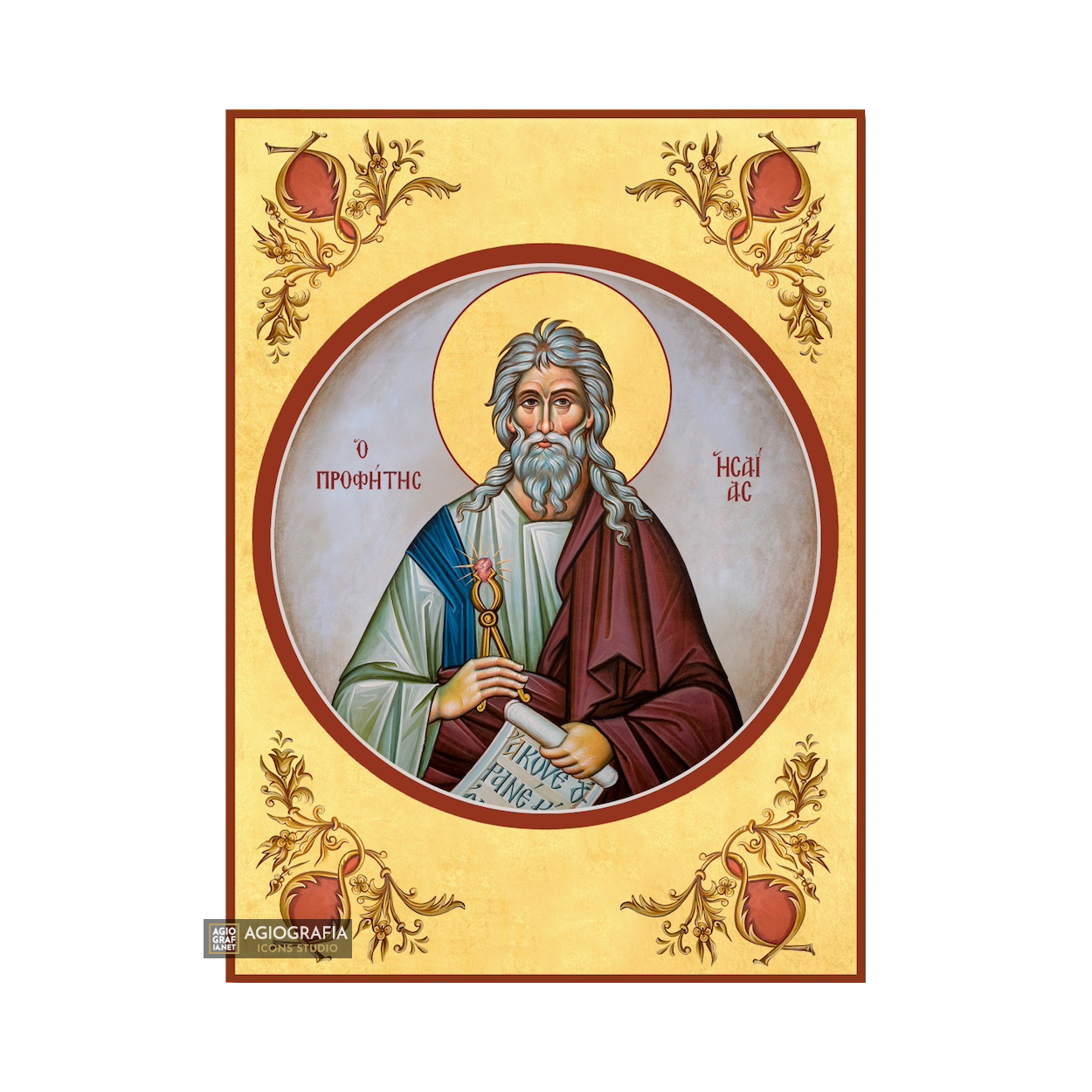 22k Prophet Isaiah Gold Leaf Background Christian Orthodox Icon