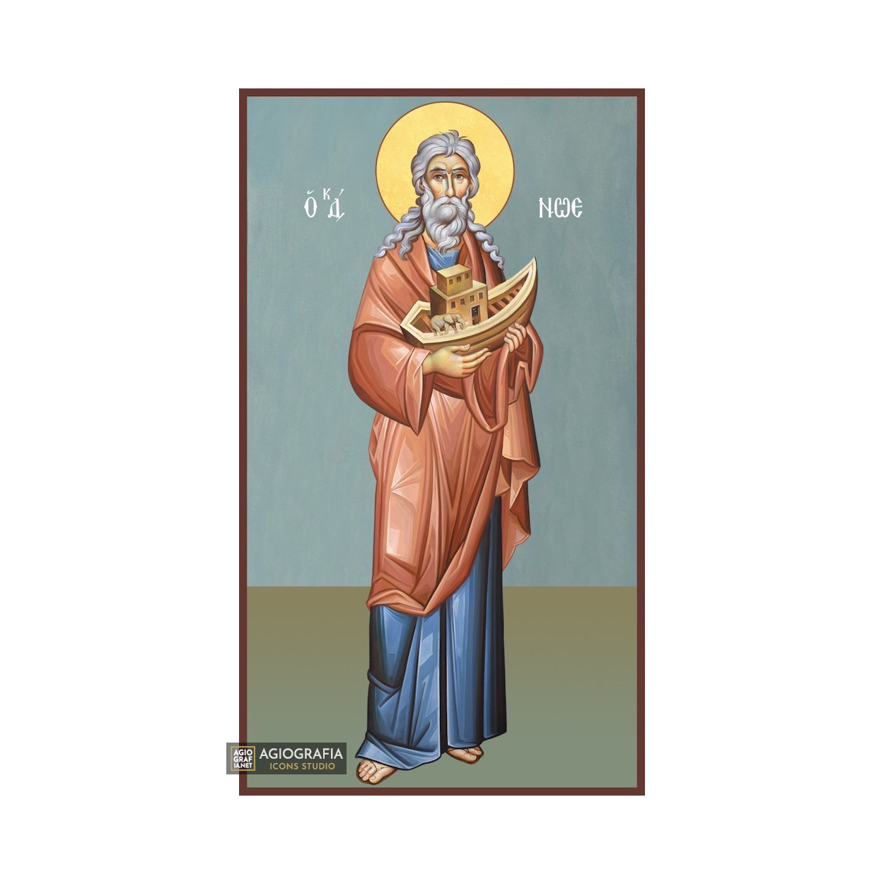 Prophet Noah Greek Orthodox Wood Icon with Blue Background