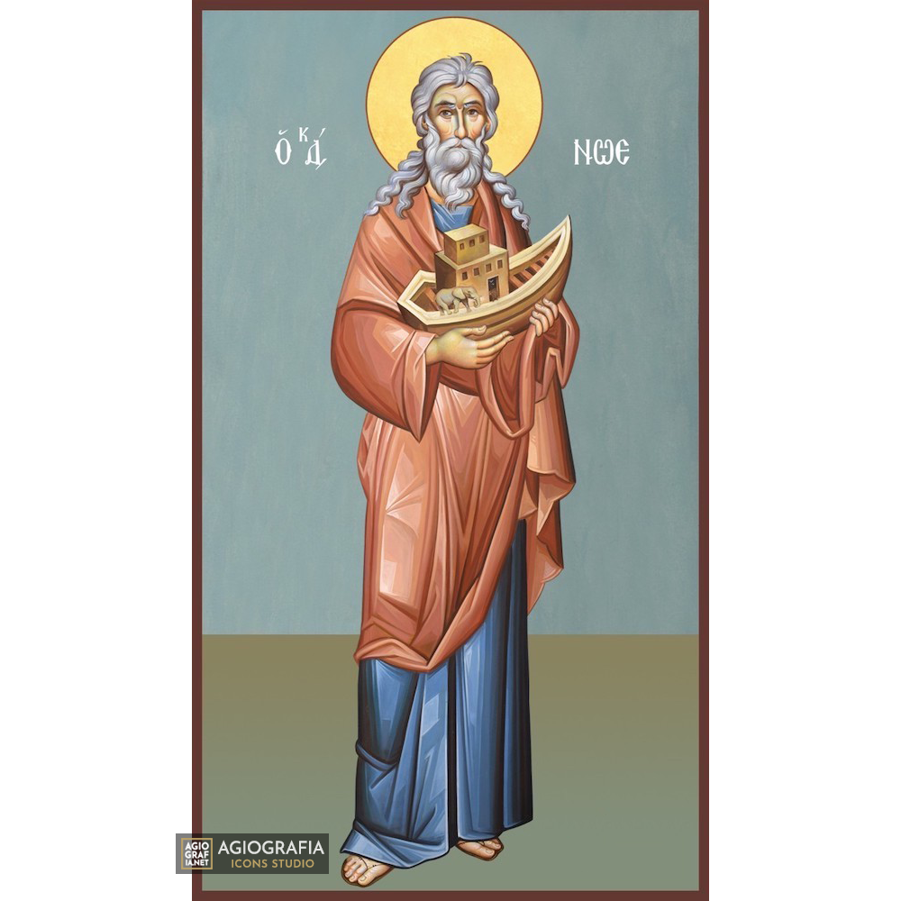 Prophet Noah Greek Orthodox Wood Icon with Blue Background