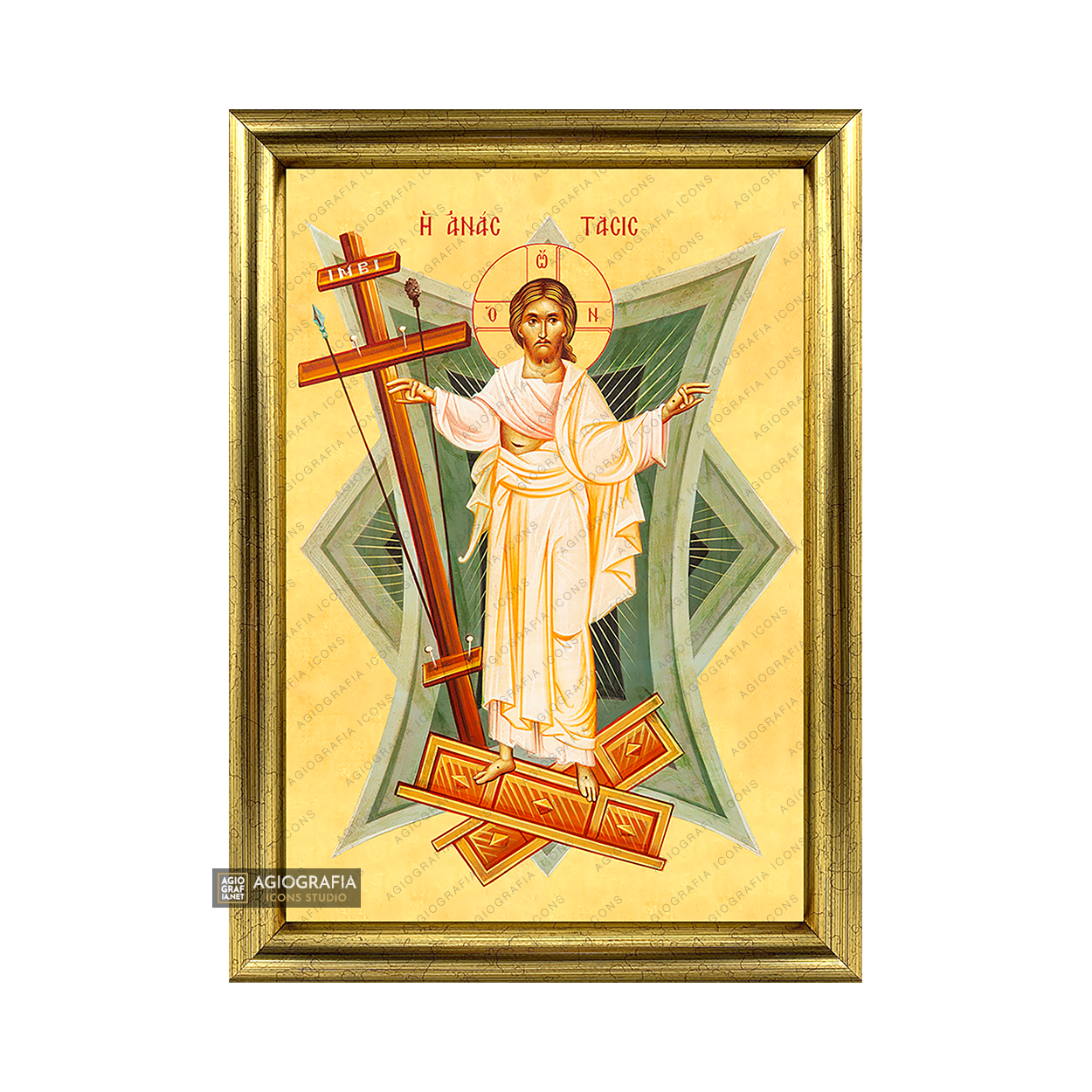 22k Resurrection of the Lord Framed Christian Icon with Gold Leaf