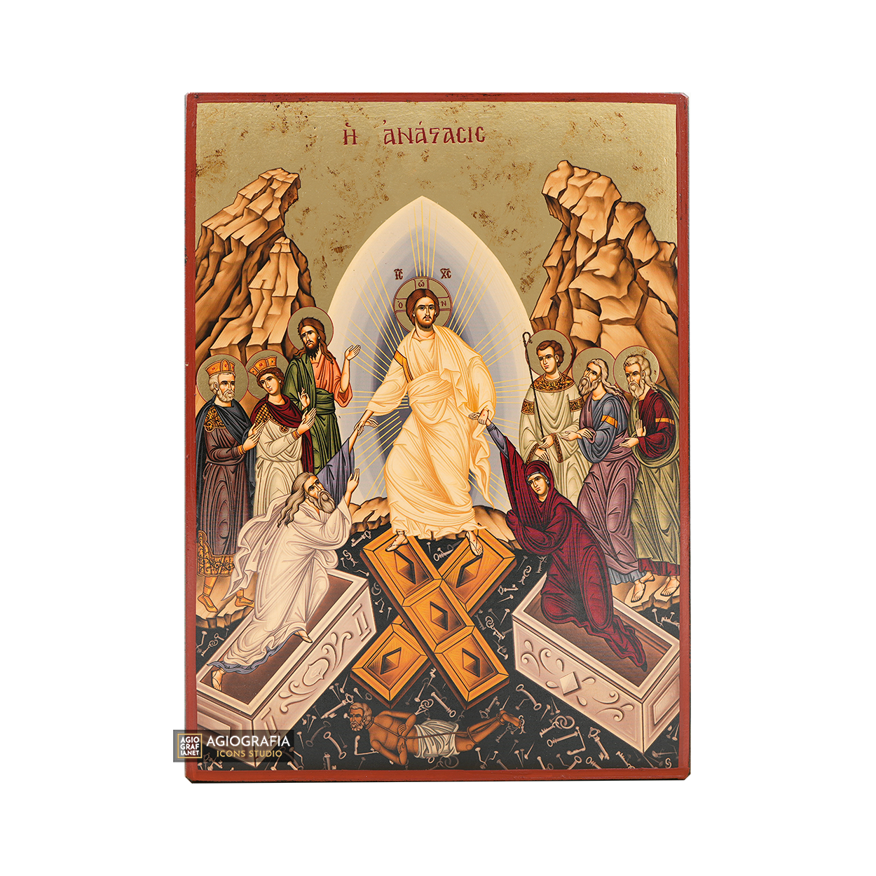 Resurrection of The Lord Gold Print Icon with Aged Gold Foil
