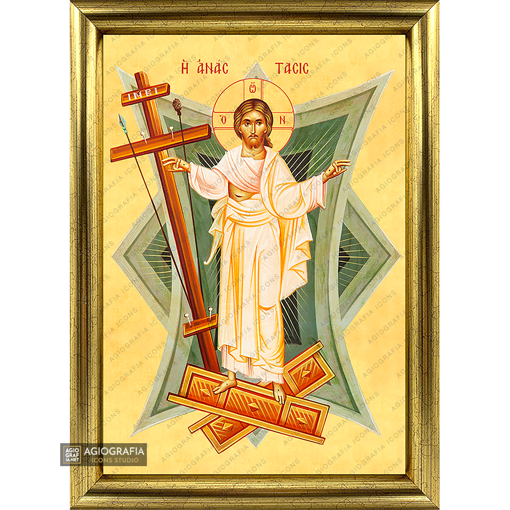 22k Resurrection of the Lord Framed Christian Icon with Gold Leaf