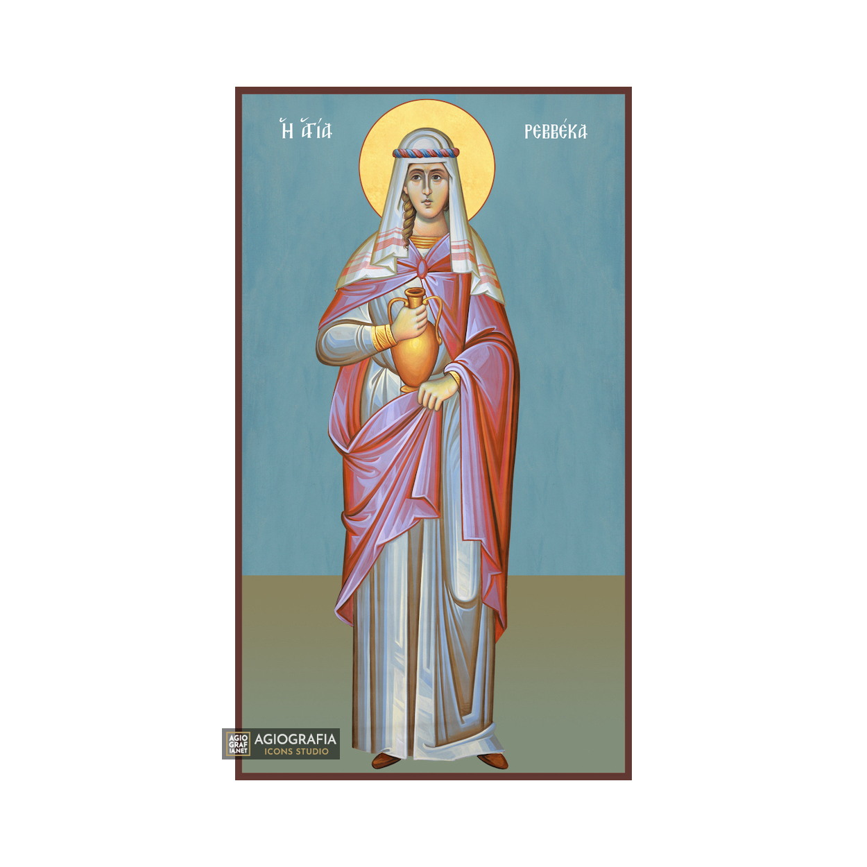 St Rebecca Christian Orthodox Wood Icon with Blue Background