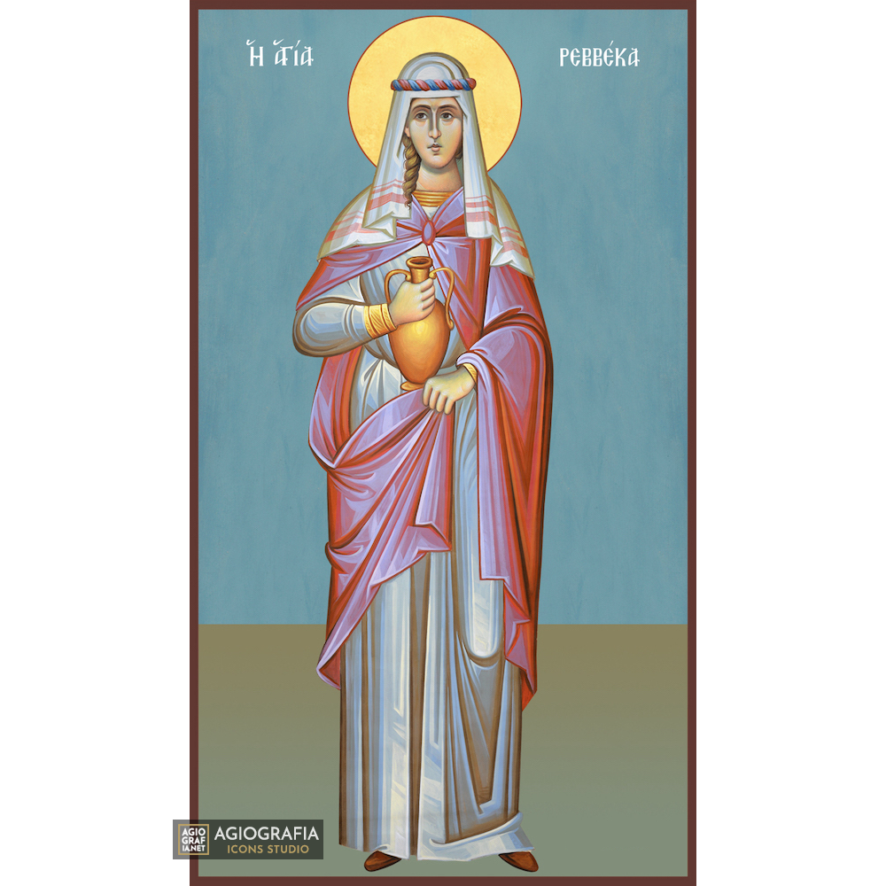 St Rebecca Christian Orthodox Wood Icon with Blue Background