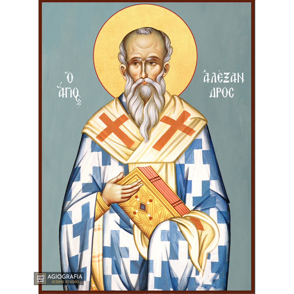 St Alexander Greek Orthodox Wood Icon with Blue Background