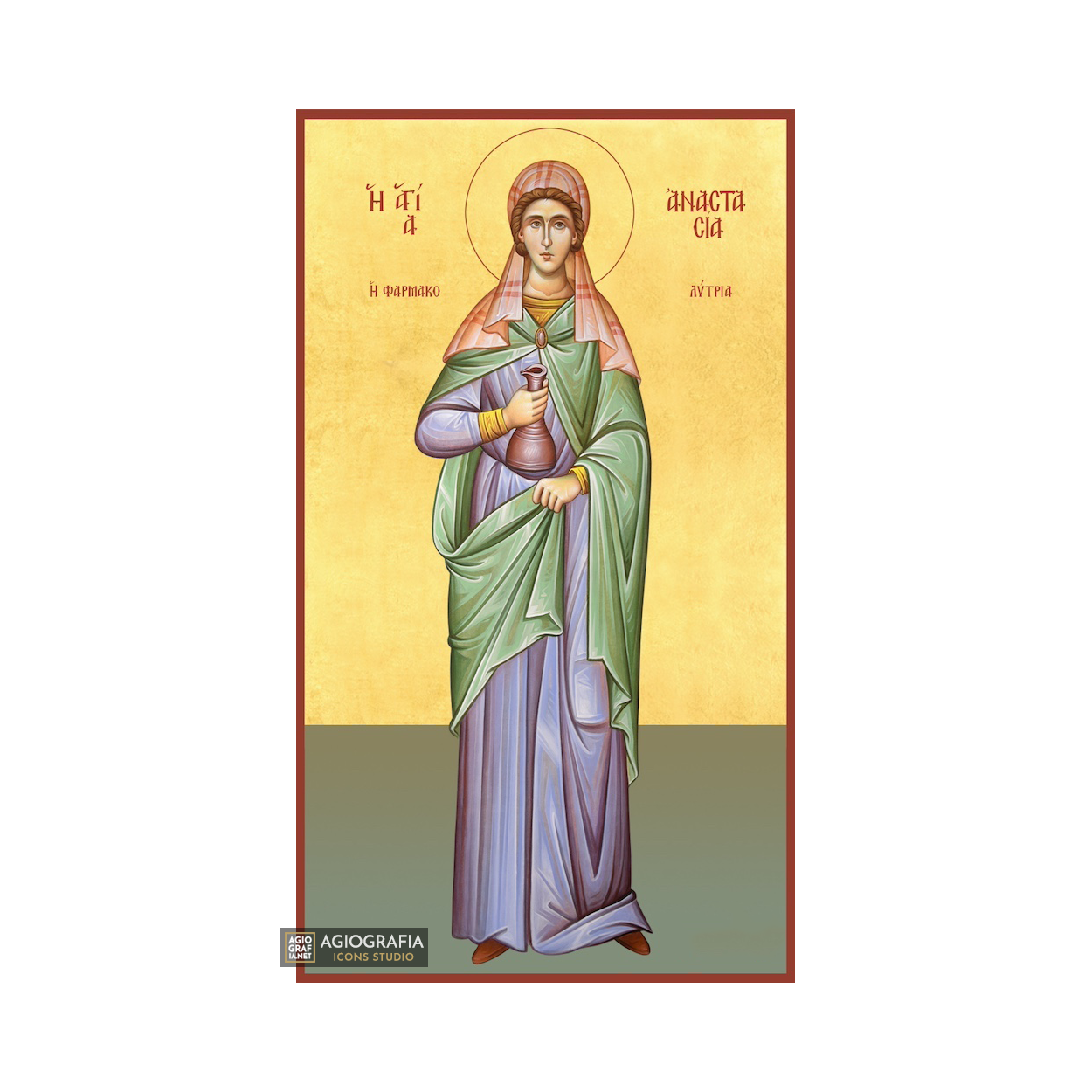 22k Saint Anastasia Orthodox Icon with Gold Leaf Background