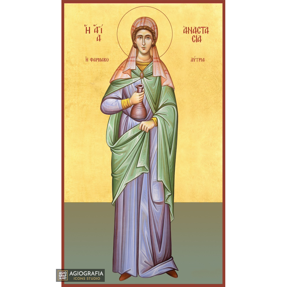 22k Saint Anastasia Orthodox Icon with Gold Leaf Background