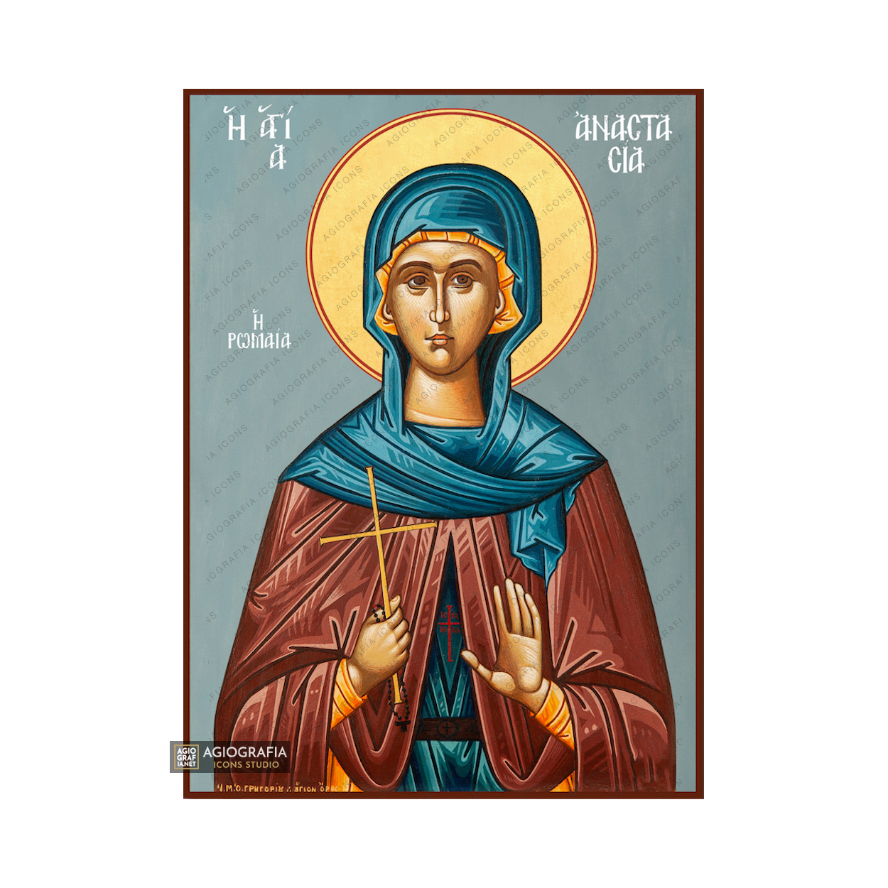 Saint Anastasia from Rome Orthodox Icon with Blue Background