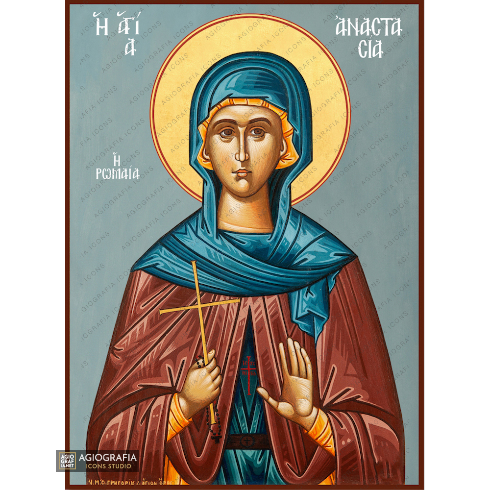 Saint Anastasia from Rome Orthodox Icon with Blue Background