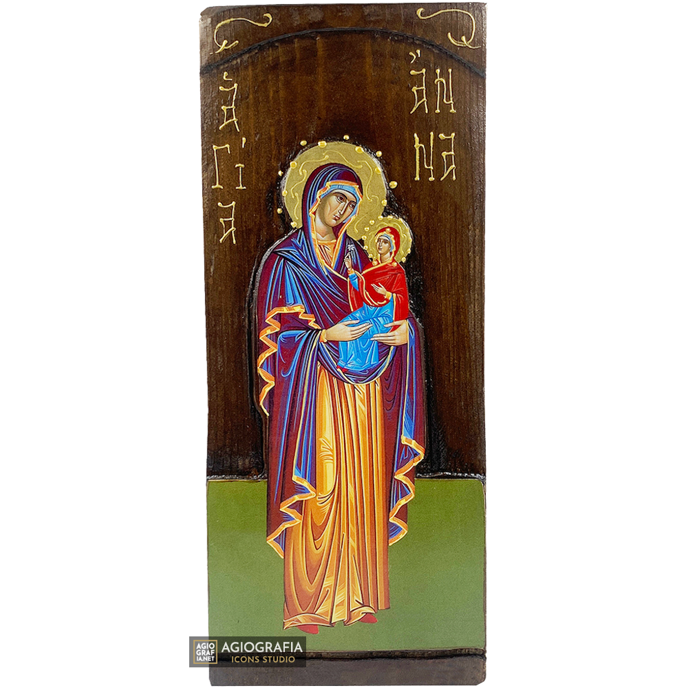 St Anna Christian Orthodox Gold Print Icon on Carved Wood