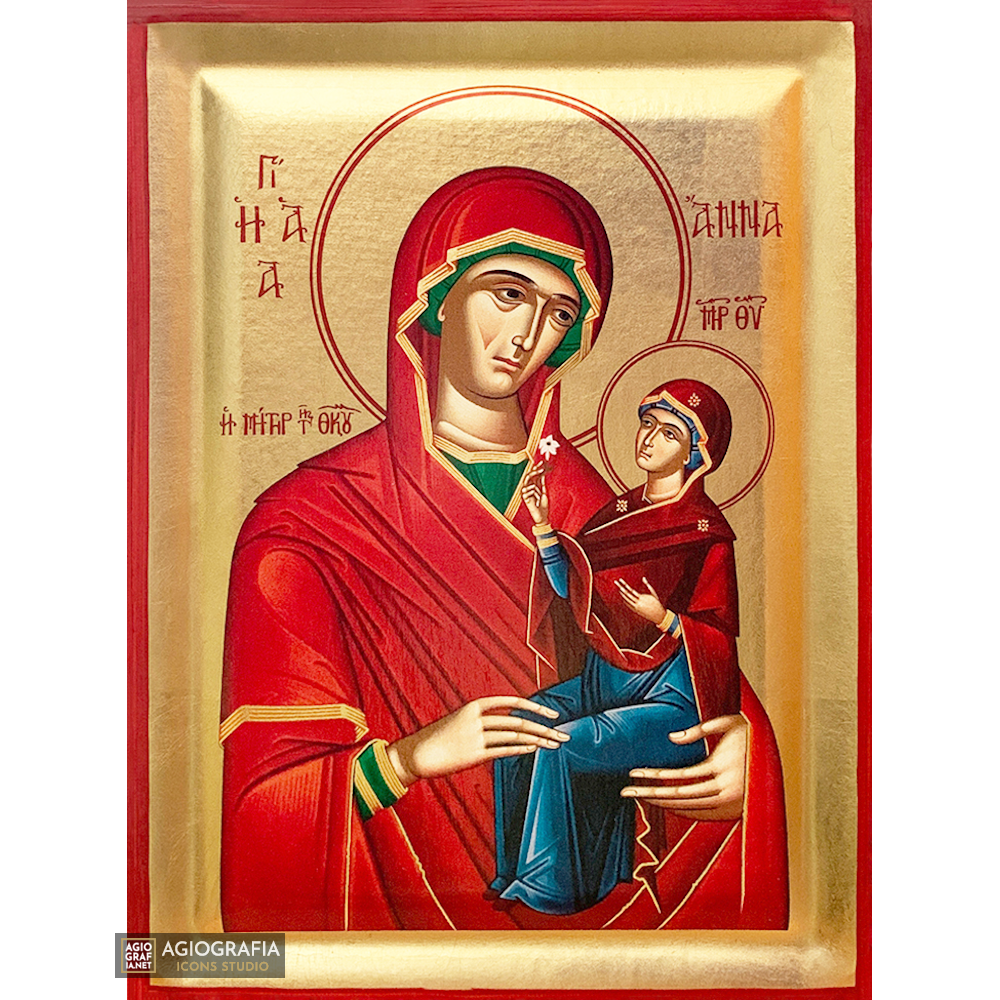 St Anna Christian Greek Orthodox Icon on Wood with Gold Leaf