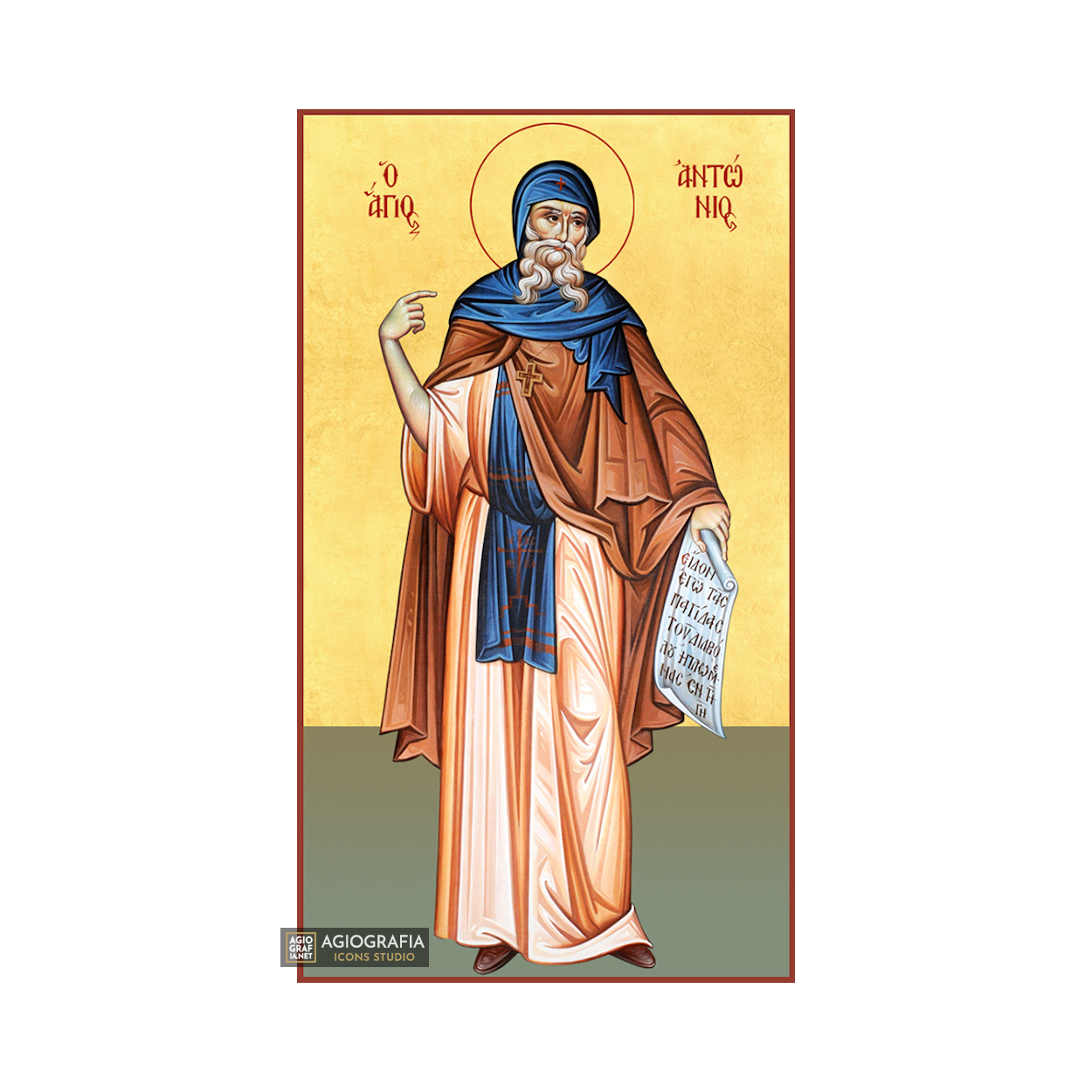22k St Anthony - Gold Leaf Background Christian Orthodox Icon