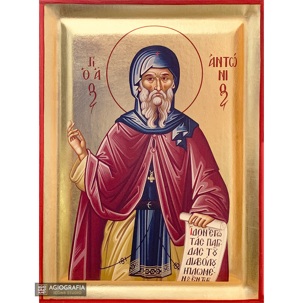 St Anthony Christian Orthodox Icon on Wood with Gold Leaf