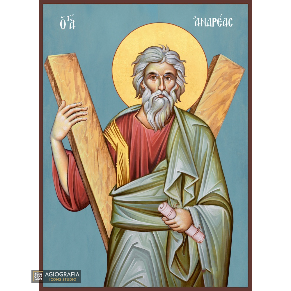 Saint Apostle Andrew Orthodox Icon with Blue Background