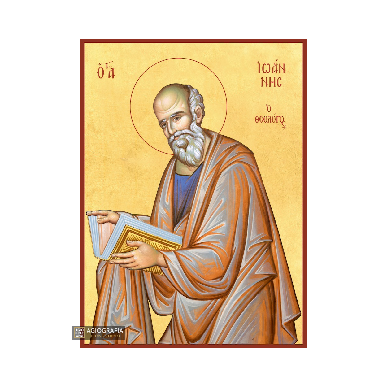 22k Saint Apostle John Orthodox Icon with Gold Leaf Background