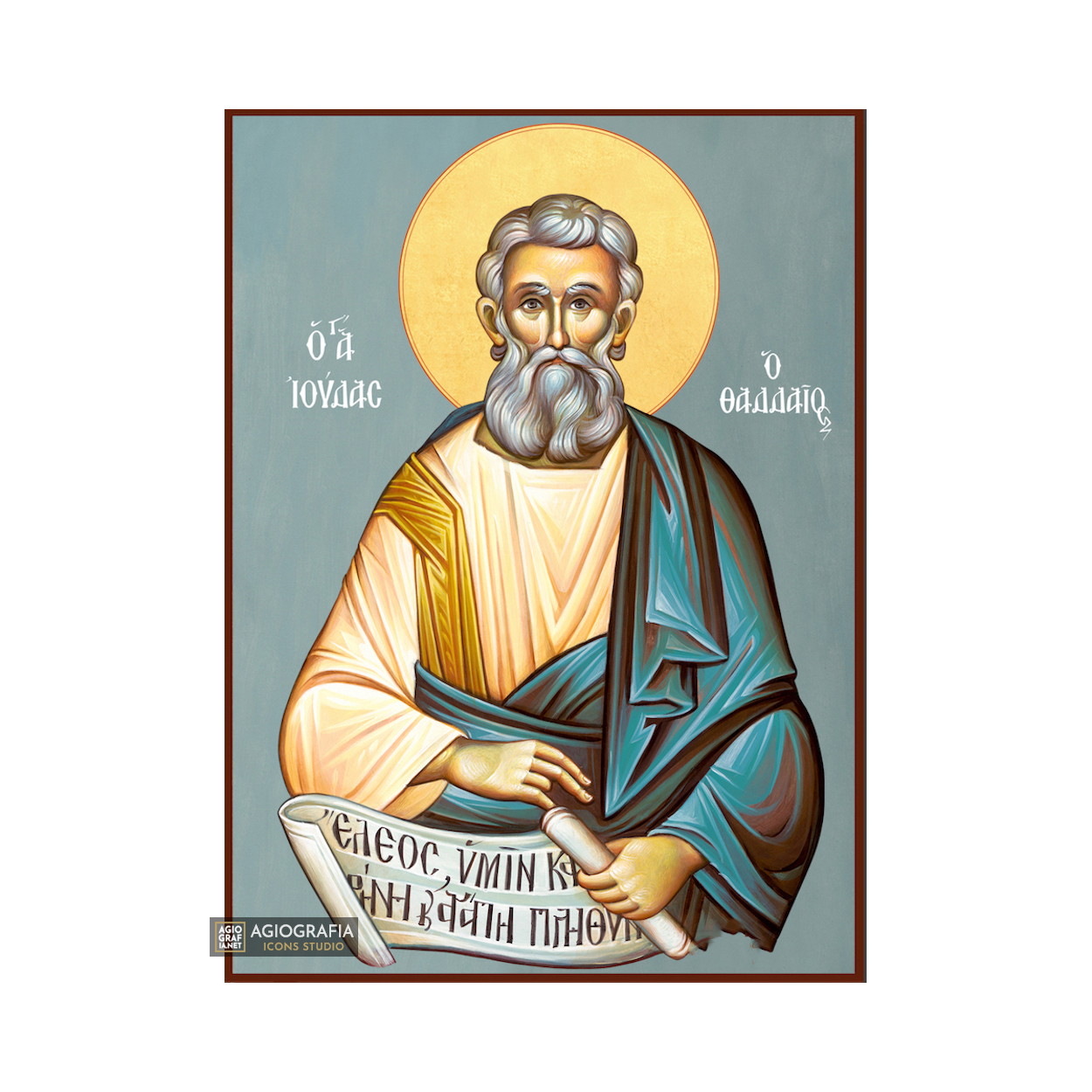 St Apostle Judas Thaddeus Christian Icon with Blue Background
