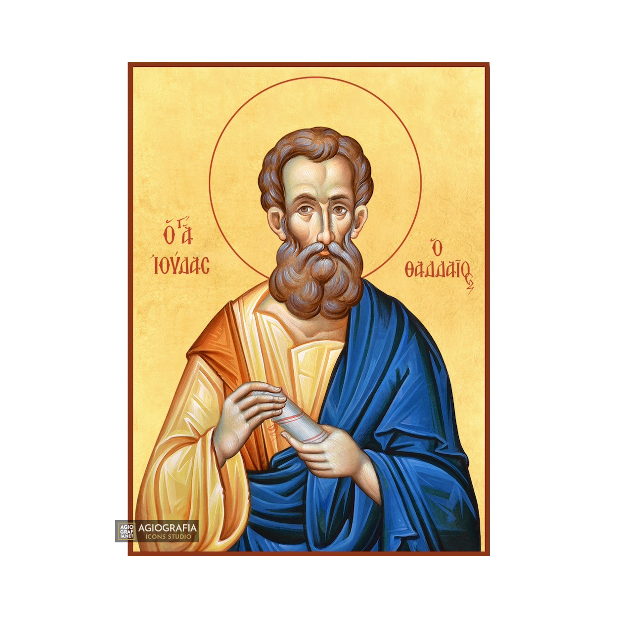 22k St Apostle Judas Thaddeus Greek Icon Gold Leaf Background