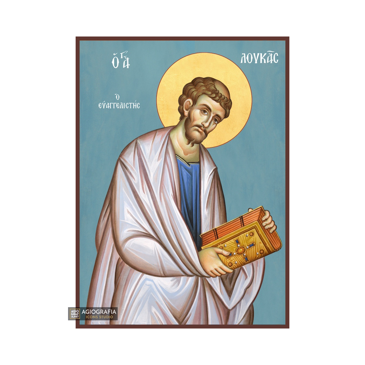 Saint Apostle Luke Orthodox Icon with Blue Background