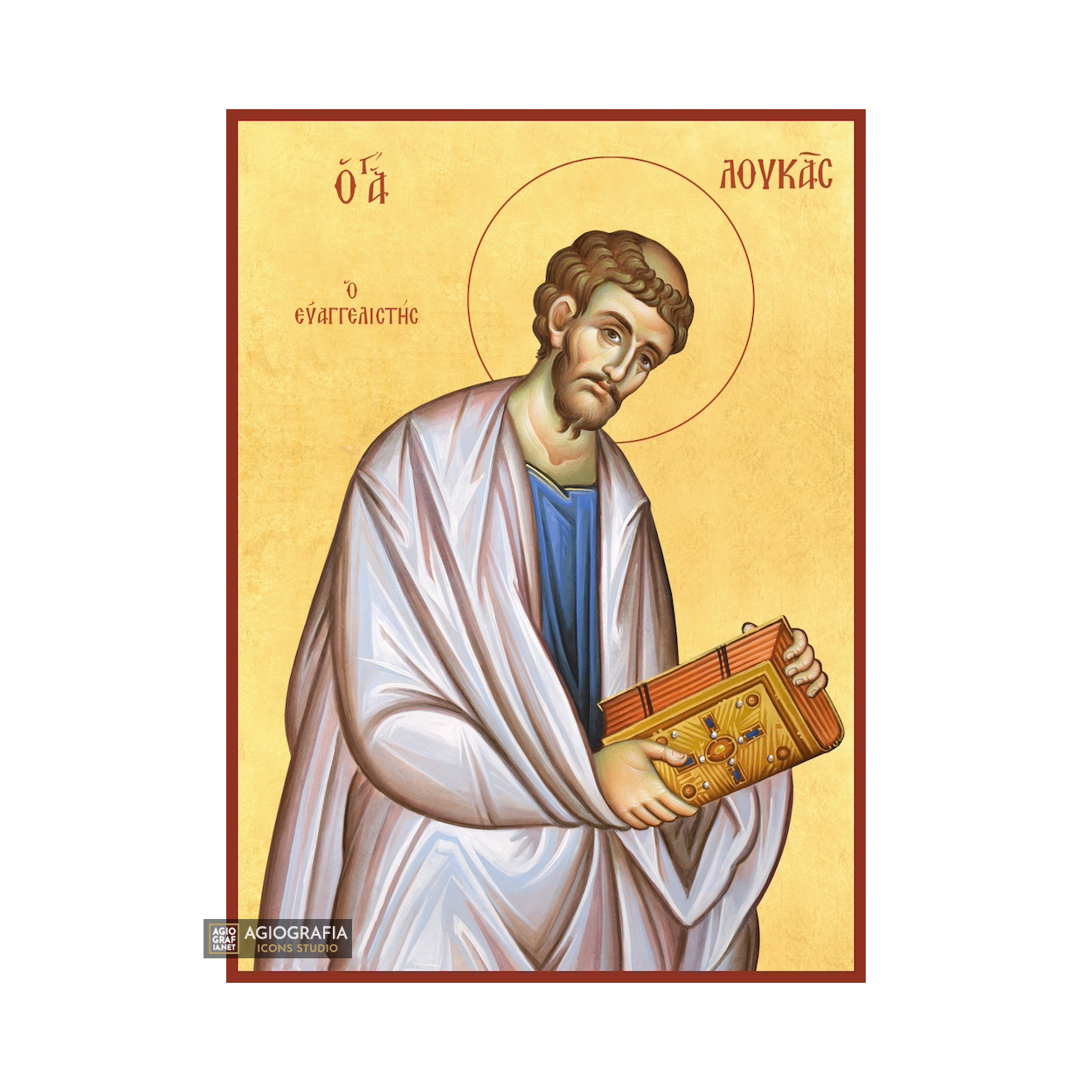 22k Saint Apostle Luke Orthodox Icon with Gold Leaf Background