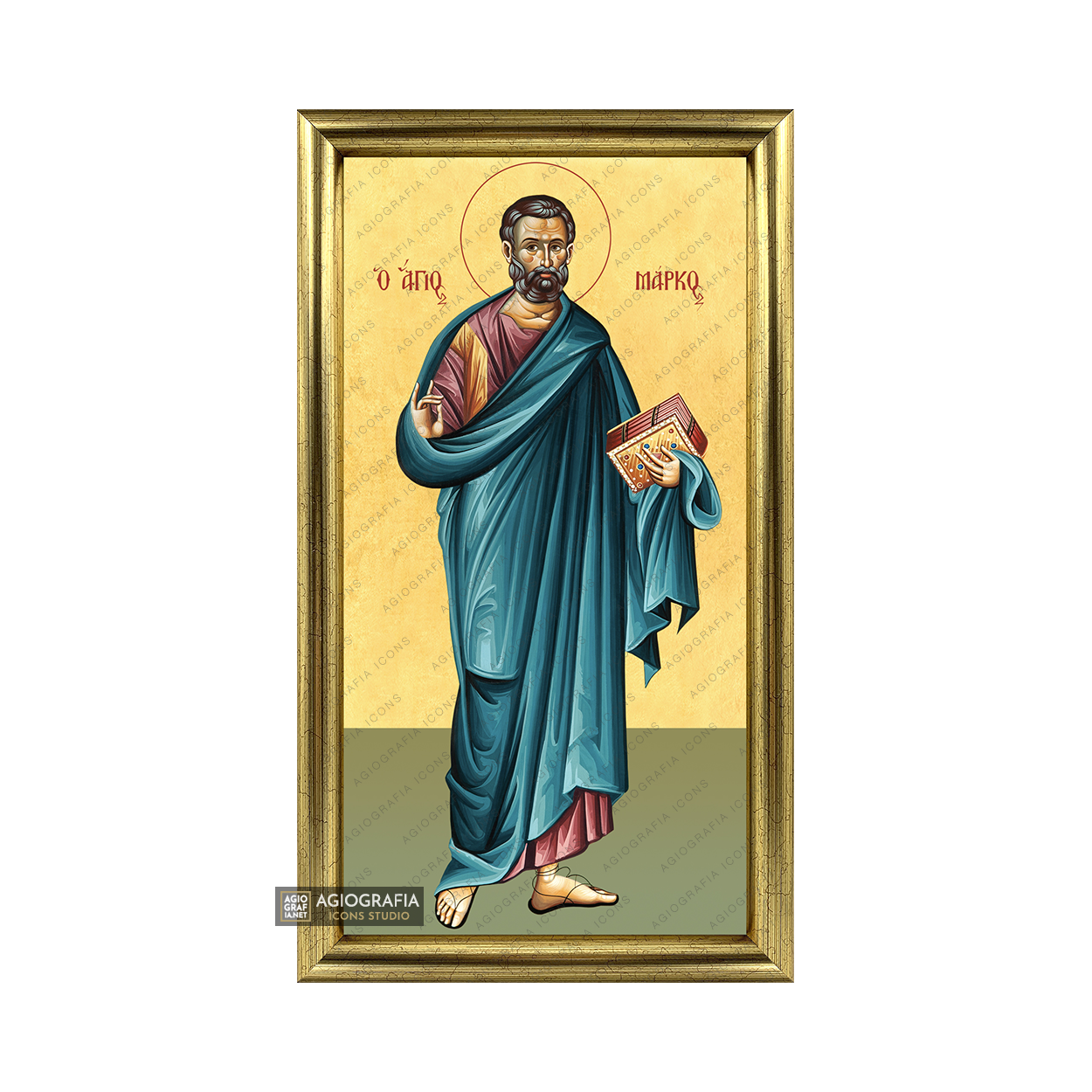 22k St Apostle Mark Framed Christian Icon with Gold Leaf