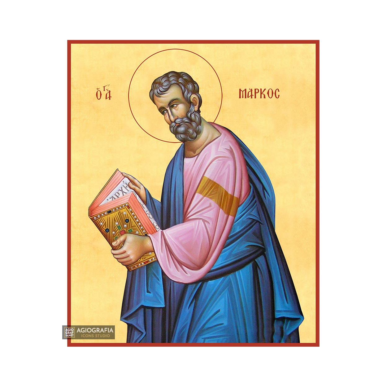 22k Saint Apostle Mark Orthodox Icon with Gold Leaf Background