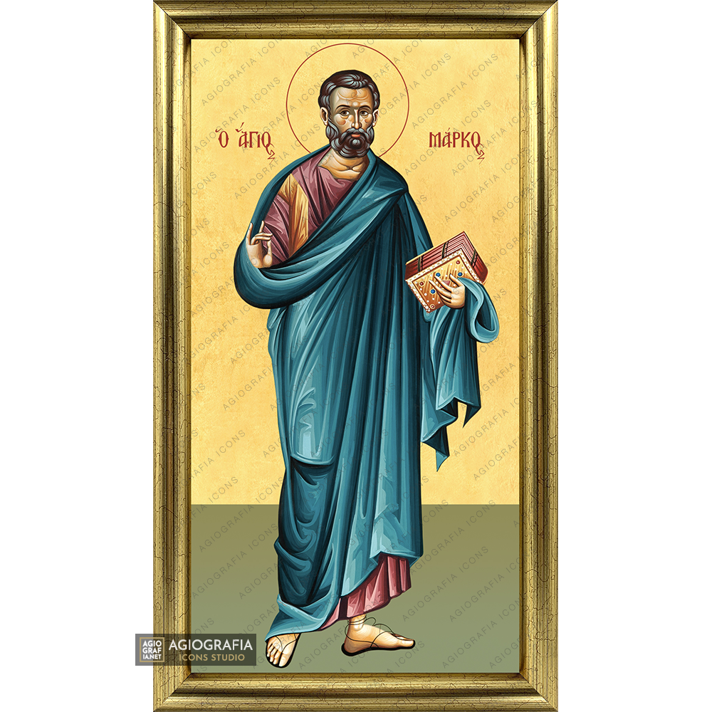 22k St Apostle Mark Framed Christian Icon with Gold Leaf