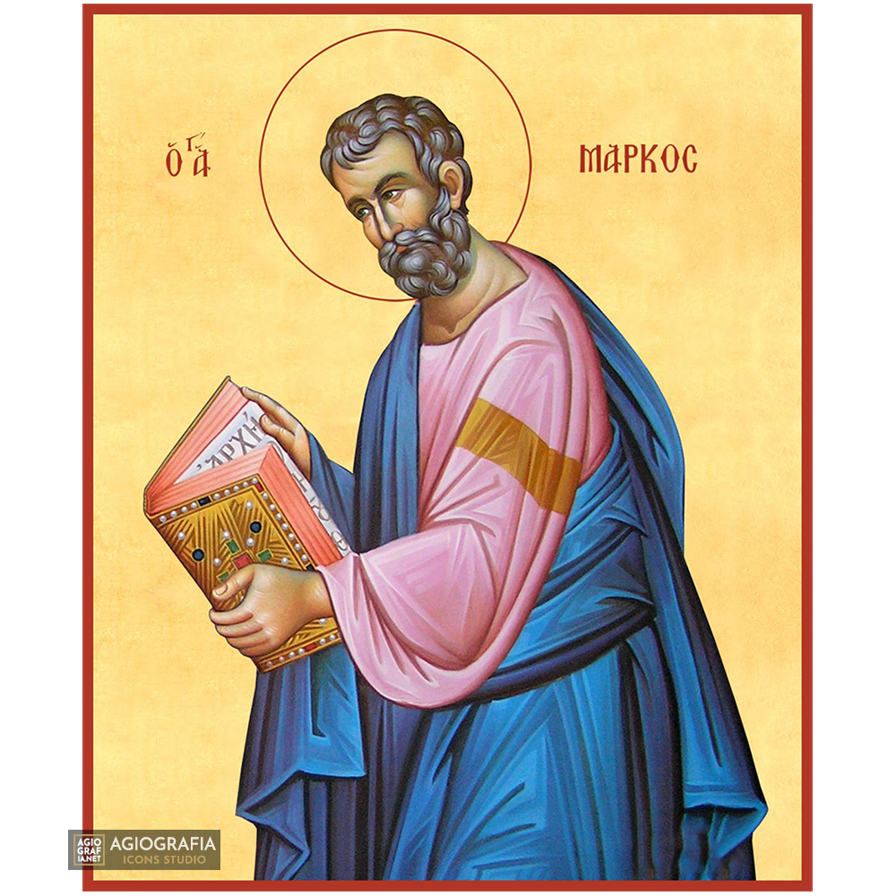22k Saint Apostle Mark Orthodox Icon with Gold Leaf Background