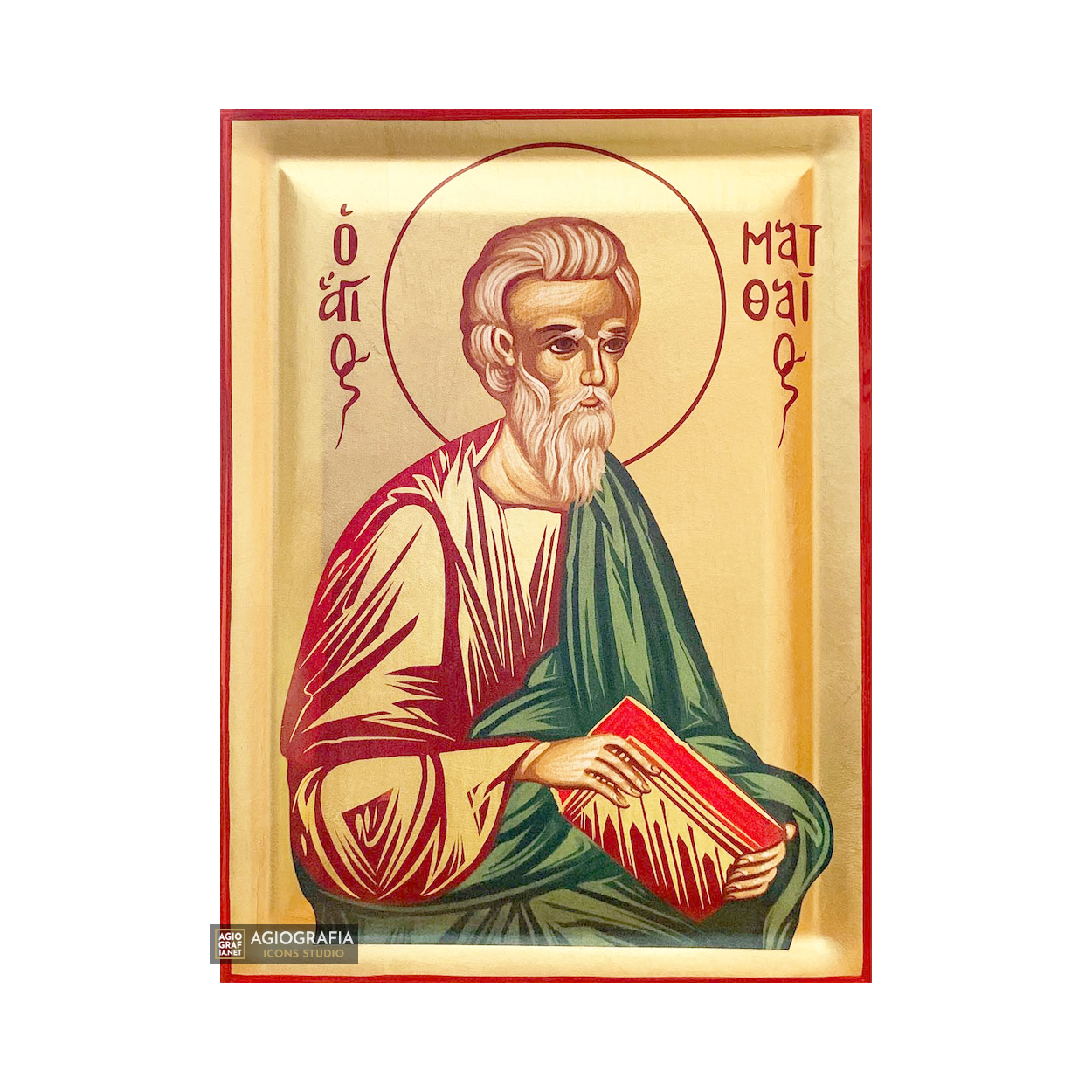 St Apostle Matthew Greek Orthodox Wood Icon with Gold Leaf