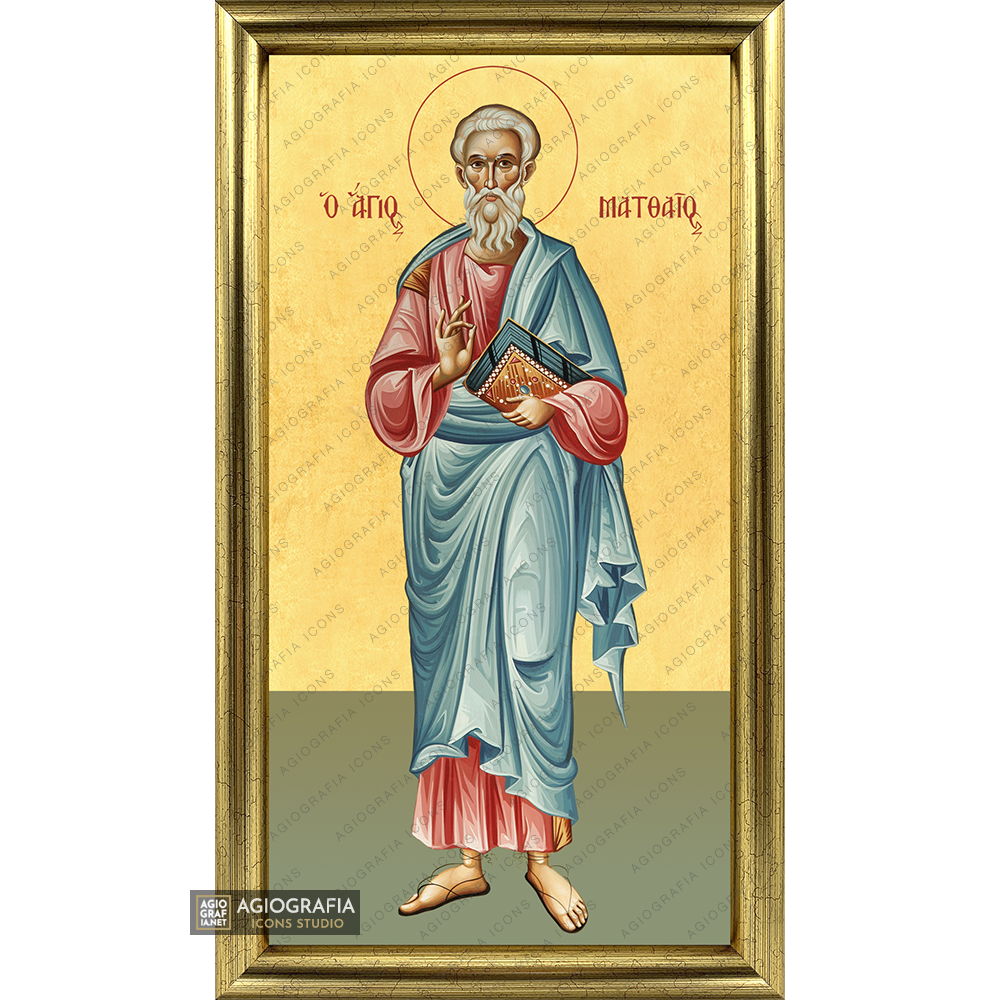22k St Apostle Matthew Framed Christian Icon with Gold Leaf