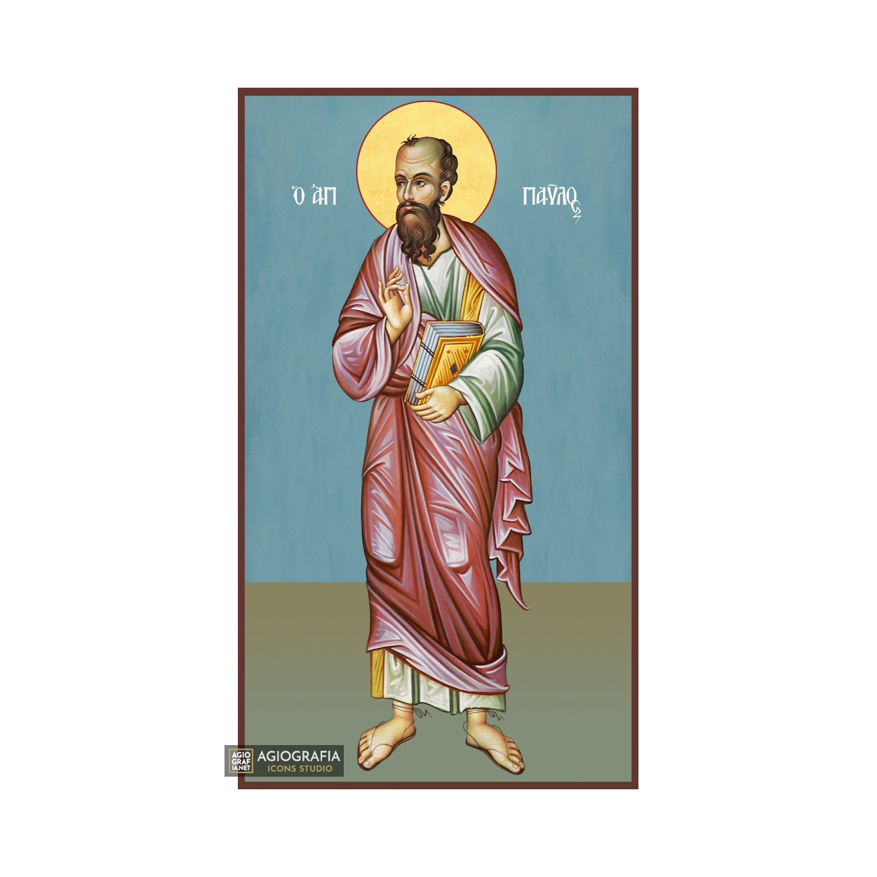 Saint Apostle Paul Christian Orthodox Icon with Blue Background