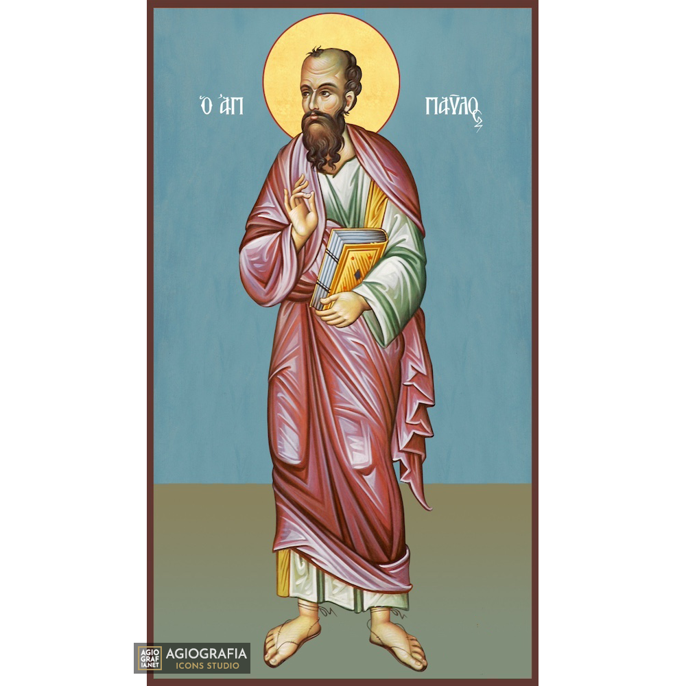 Saint Apostle Paul Christian Orthodox Icon with Blue Background