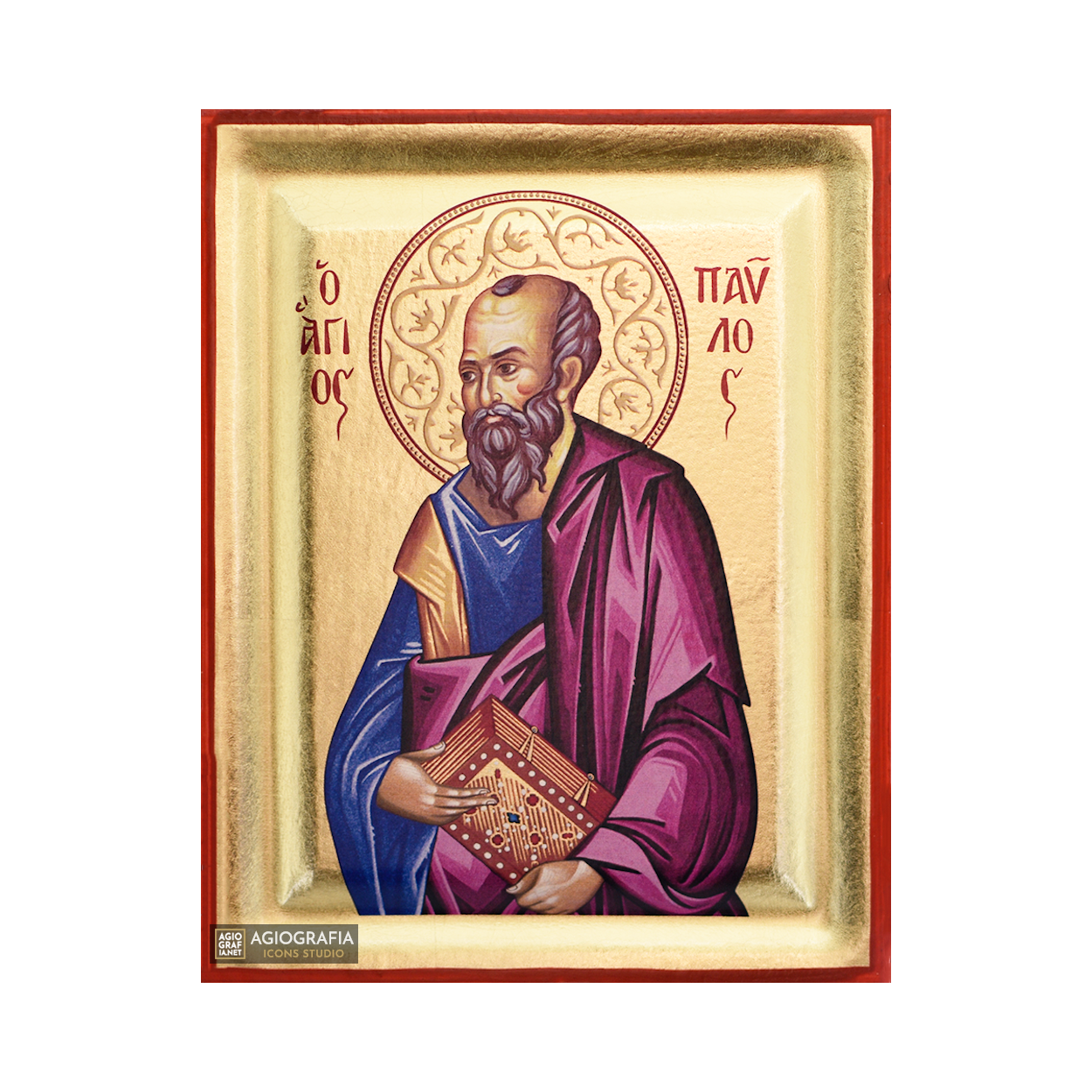 St Apostle Paul Greek Orthodox Wood Icon with Gold Leaf