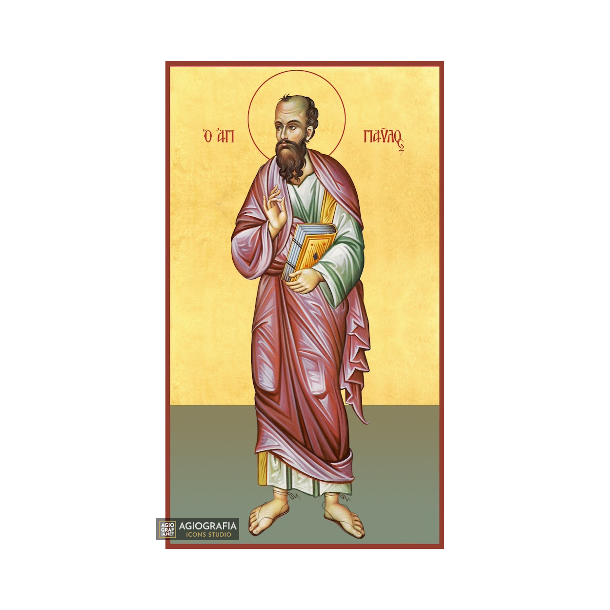 22k Saint Apostle Paul Orthodox Icon with Gold Leaf Background