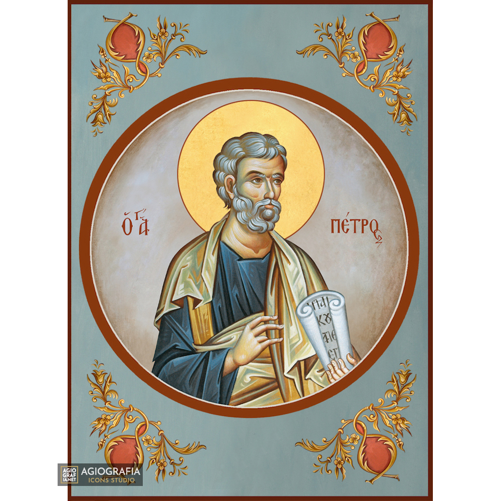 St Apostle Peter Greek Orthodox Icon with Blue Background