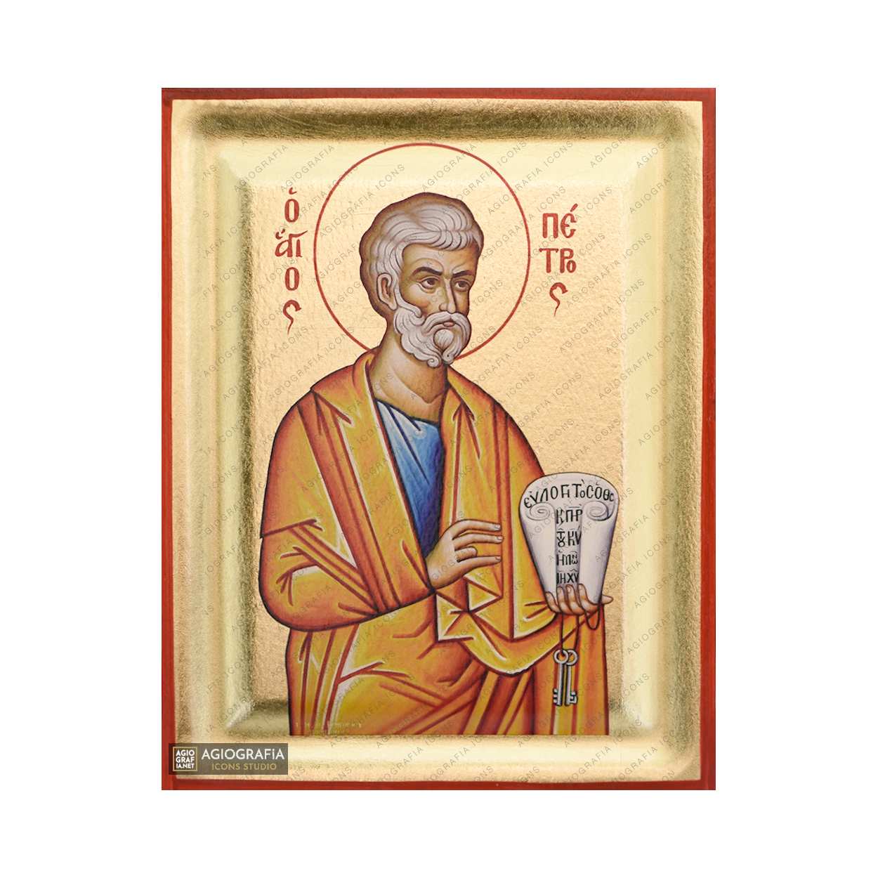St Apostle Peter Greek Orthodox Wood Icon with Gold Leaf