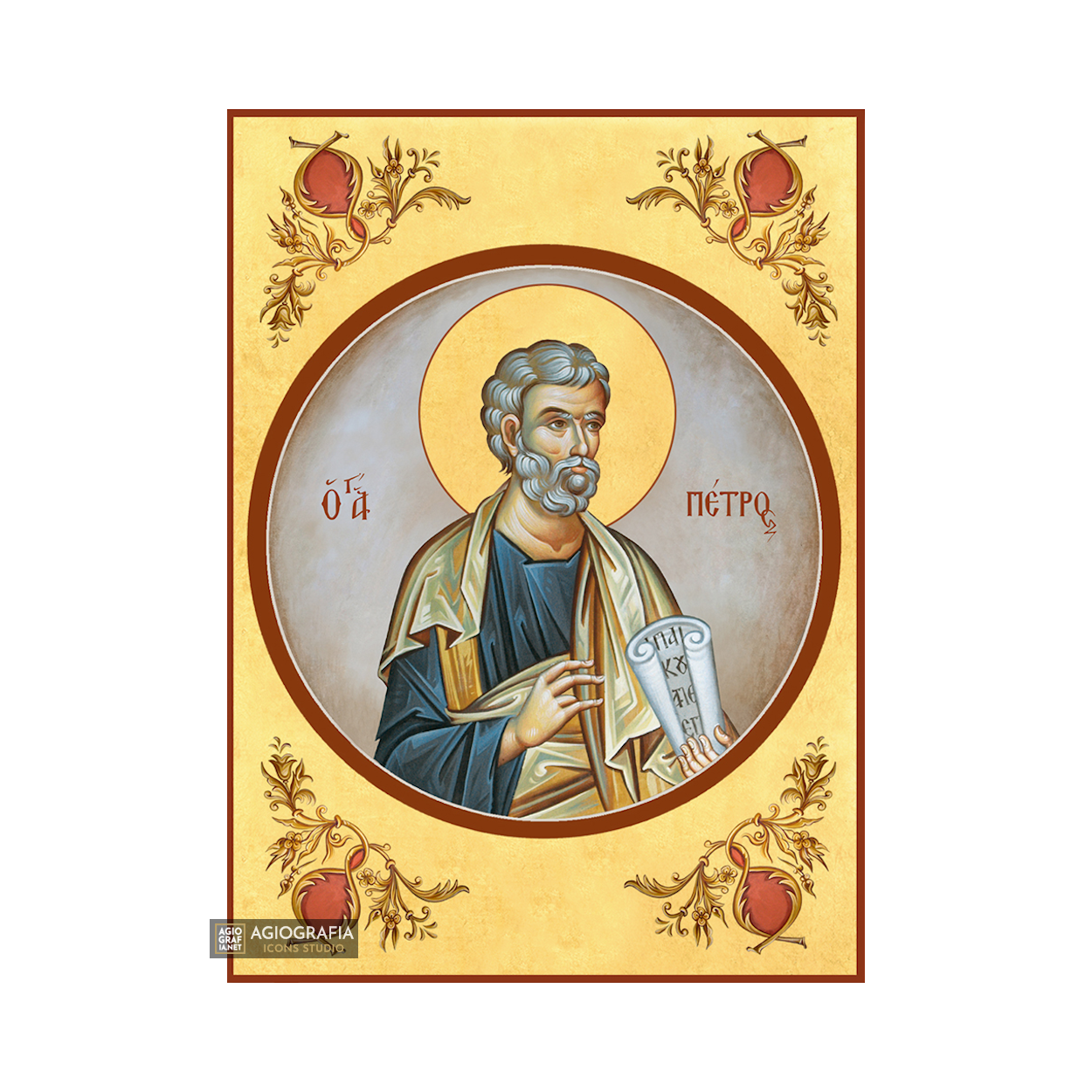 22k St Apostle Peter - Gold Leaf Background Christian Orthodox Icon