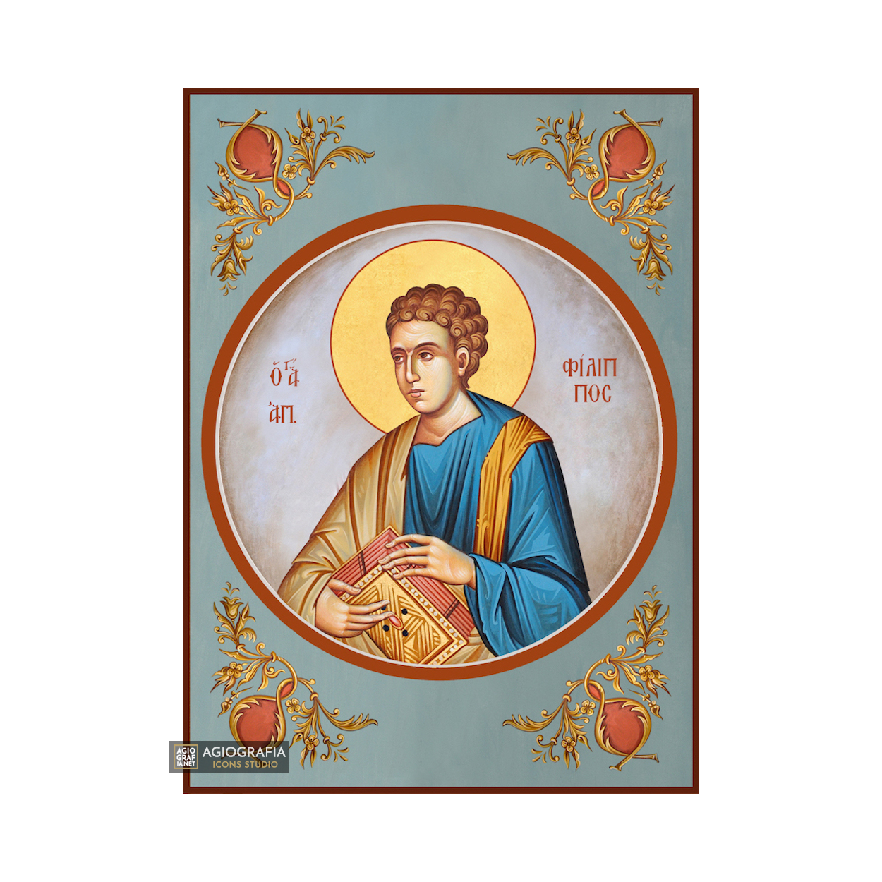 St Apostle Phillip Greek Orthodox Icon with Blue Background