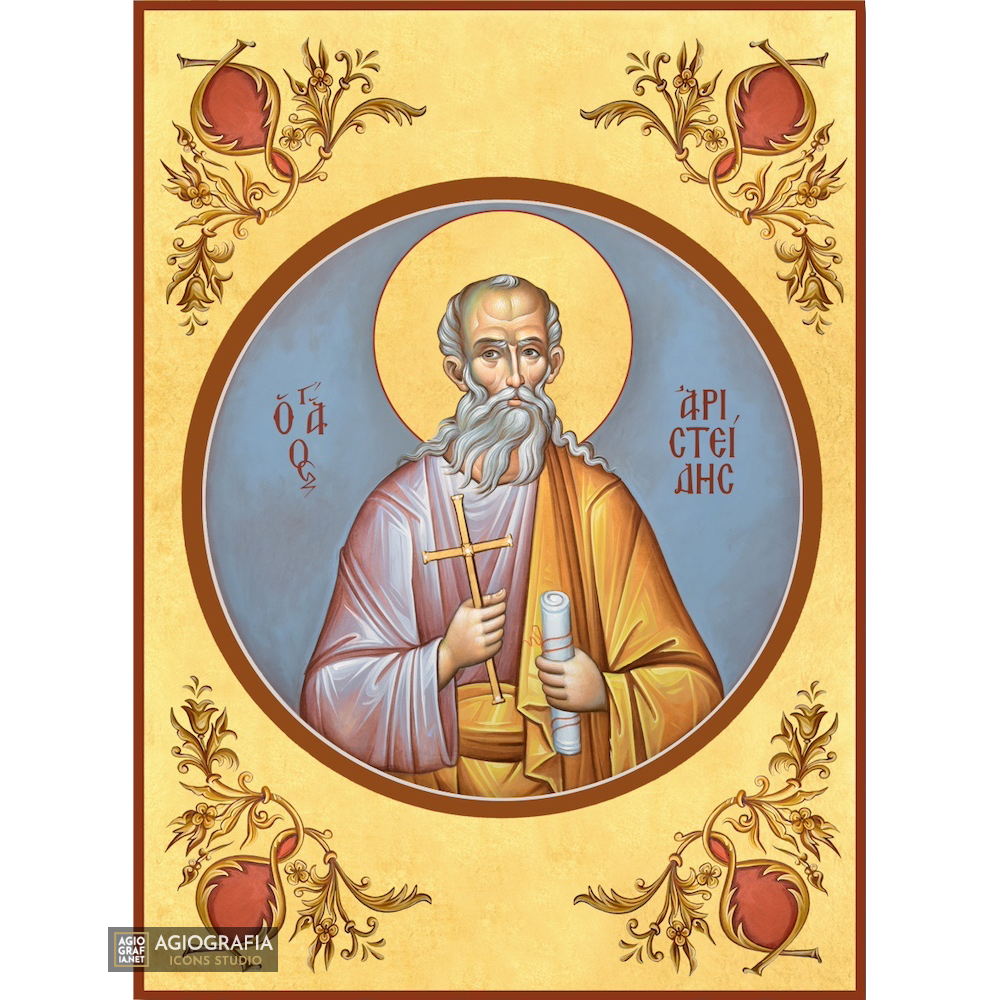22k Saint Aristides Gold Leaf Background Christian Orthodox Icon