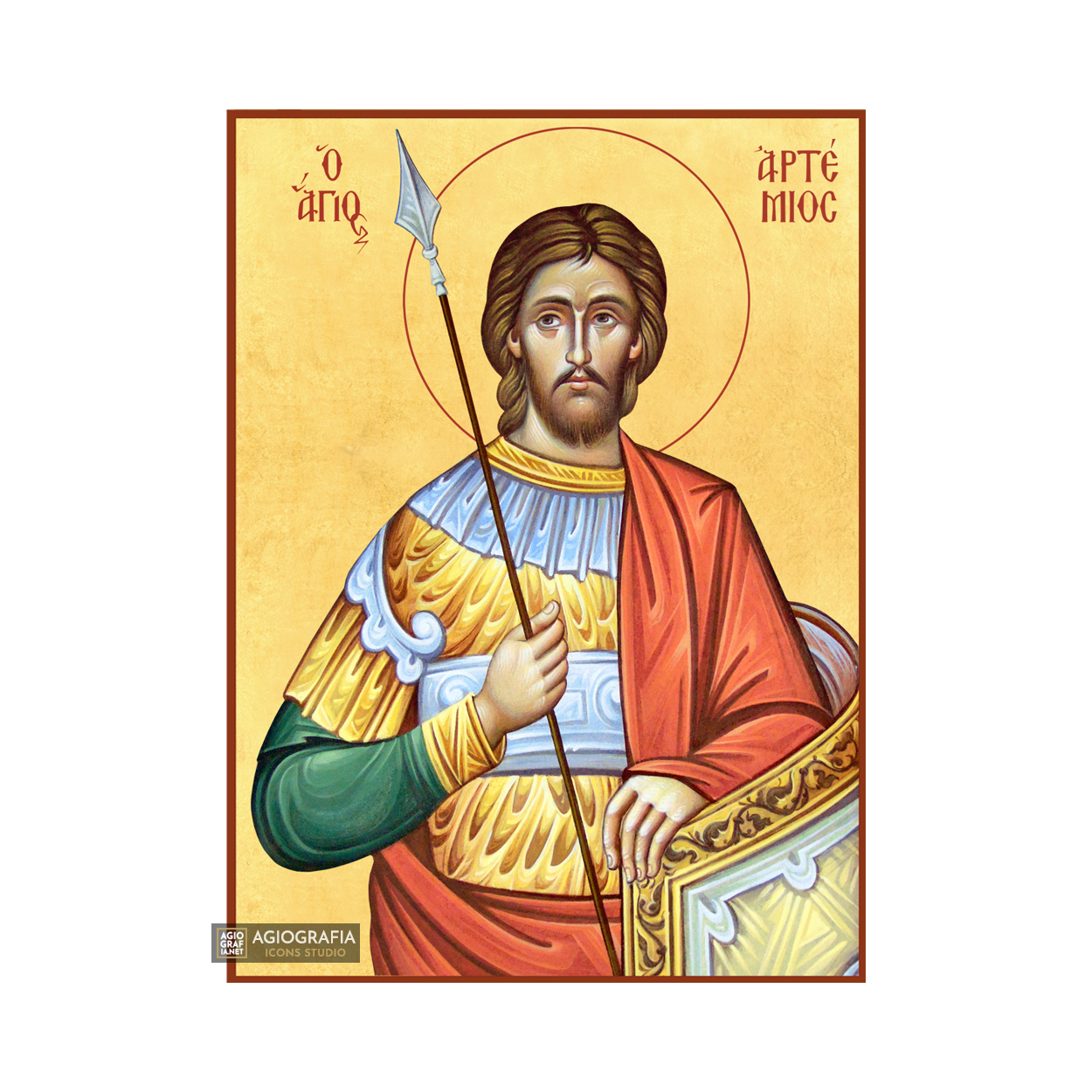 22k Saint Artemios Gold Leaf Background Christian Orthodox Icon