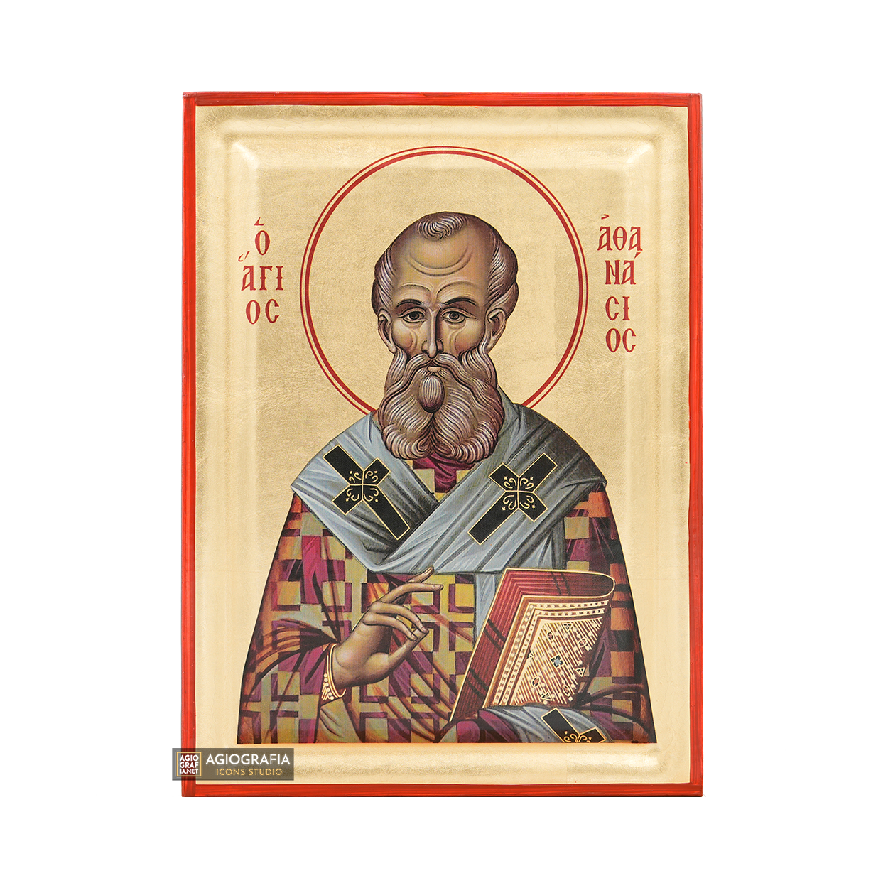 Saint Athanasios the Great Orthodox Icon with Gold Leaves
