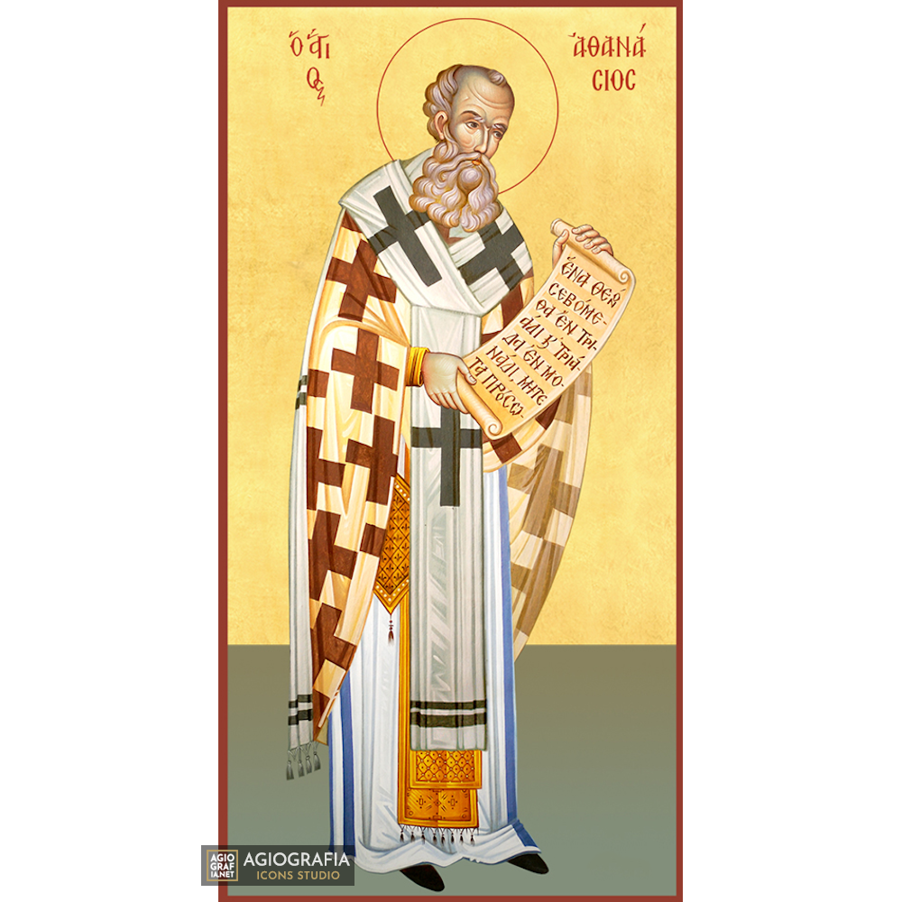 22k St Athanasios - Gold Leaf Background Christian Orthodox Icon