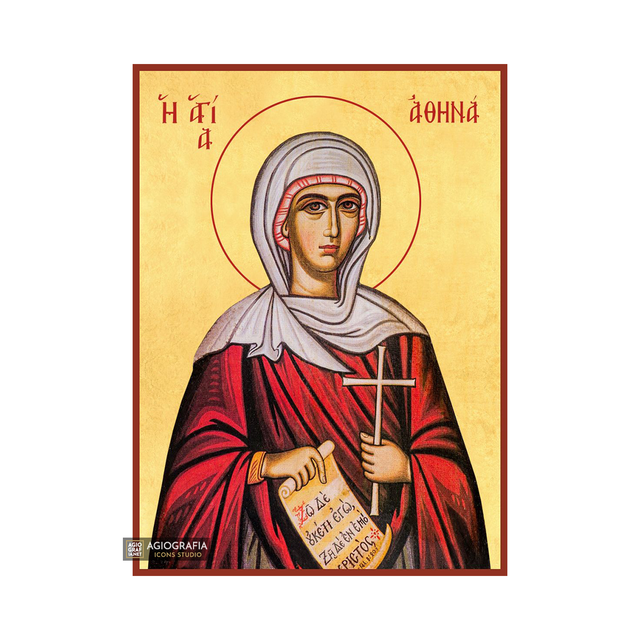 22k St Athena Gold Leaf Background Greek Orthodox Icon