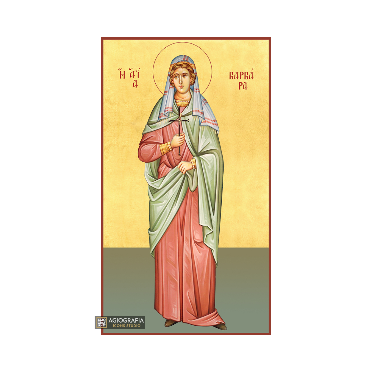 22k St Barbara - Gold Leaf Background Christian Orthodox Icon